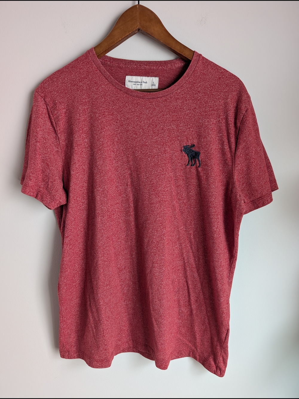 Abercrombie & Fitch Shirt Mens Large Red Heathered Crew Neck Soft A&F Tee Moose